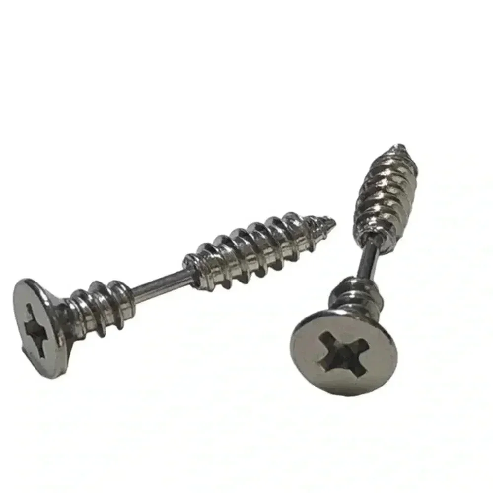 Silver L316 Surgical Steel 3D Unisex Holographic Screw Ear Studs Earrings New